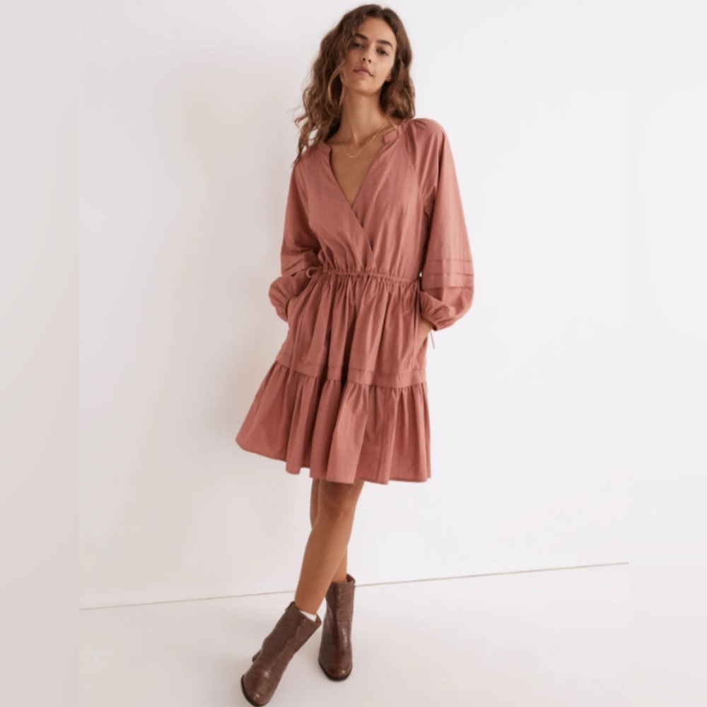 Madewell Women's MEDIUM Poplin Wrap Mini Dress in Vintage Quartz NWT